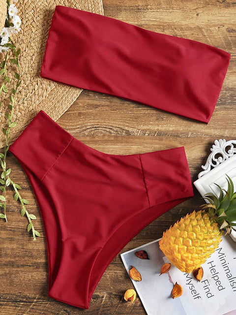 Women Tube Swimwear Suit Bandeau Bikini Set High Waisted Swimsuit