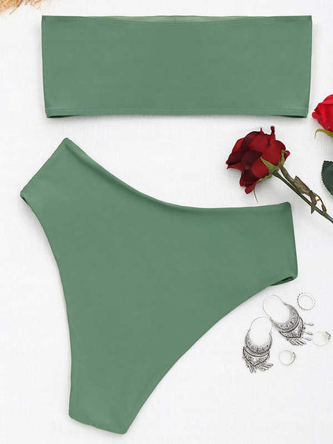 Women Tube Swimwear Suit Bandeau Bikini Set High Waisted Swimsuit