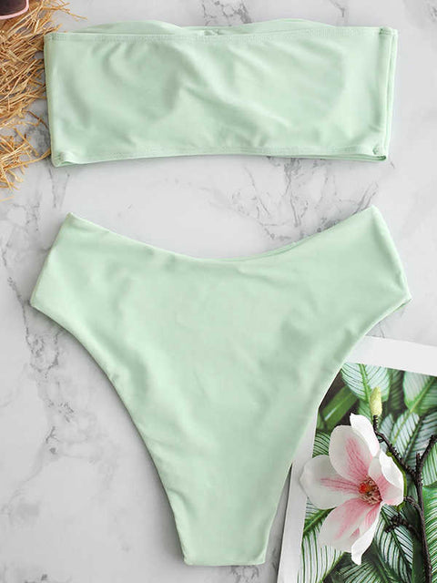 Women Tube Swimwear Suit Bandeau Bikini Set High Waisted Swimsuit