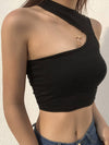 Women Out Shoulder Cropped Tank Tops Beach T-shirt Summer Casual Wrap Chest Tees