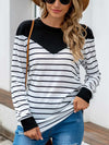 Women Striped T Shirt Color BlockLong Sleeve Tee Shirt