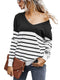 Women’s Long Sleeve Striped Tee Shirt Color Block Knitted Sweater