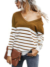 Women’s Long Sleeve Striped Tee Shirt Color Block Knitted Sweater