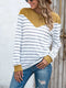 Women Striped T Shirt Color Block  Long Sleeve Tee Shirt