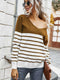 Women’s Long Sleeve Striped Tee Shirt Color Block Knitted Sweater