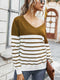 Women’s Long Sleeve Striped Tee Shirt Color Block Knitted Sweater