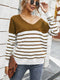 Women’s Long Sleeve Striped Tee Shirt Color Block Knitted Sweater