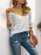 Women Striped T Shirt Color Block  Long Sleeve Tee Shirt