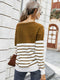 Women’s Long Sleeve Striped Tee Shirt Color Block Knitted Sweater