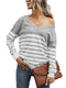 Women’s Long Sleeve Striped Tee Shirt Color Block Knitted Sweater