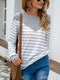 Women Striped T Shirt Color Block  Long Sleeve Tee Shirt