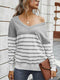 Women’s Long Sleeve Striped Tee Shirt Color Block Knitted Sweater