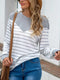 Women Striped T Shirt Color Block  Long Sleeve Tee Shirt