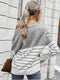 Women’s Long Sleeve Striped Tee Shirt Color Block Knitted Sweater