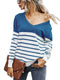 Women’s Long Sleeve Striped Tee Shirt Color Block Knitted Sweater