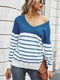 Women’s Long Sleeve Striped Tee Shirt Color Block Knitted Sweater