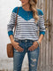 Women Striped T Shirt Color Block  Long Sleeve Tee Shirt