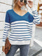 Women’s Long Sleeve Striped Tee Shirt Color Block Knitted Sweater