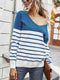 Women’s Long Sleeve Striped Tee Shirt Color Block Knitted Sweater