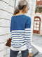 Women’s Long Sleeve Striped Tee Shirt Color Block Knitted Sweater