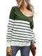 Women’s Long Sleeve Striped Tee Shirt Color Block Knitted Sweater