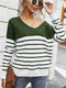 Women’s Long Sleeve Striped Tee Shirt Color Block Knitted Sweater