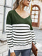 Women’s Long Sleeve Striped Tee Shirt Color Block Knitted Sweater