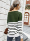 Women’s Long Sleeve Striped Tee Shirt Color Block Knitted Sweater